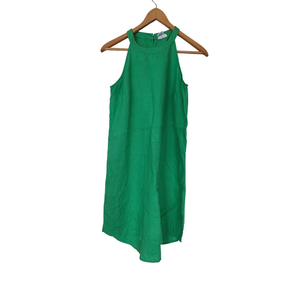 Sigrid Olsen Green 100%‎ Linen Halter Neck Mini Dress Size Small